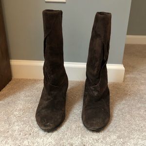 Mid-calf brown booties